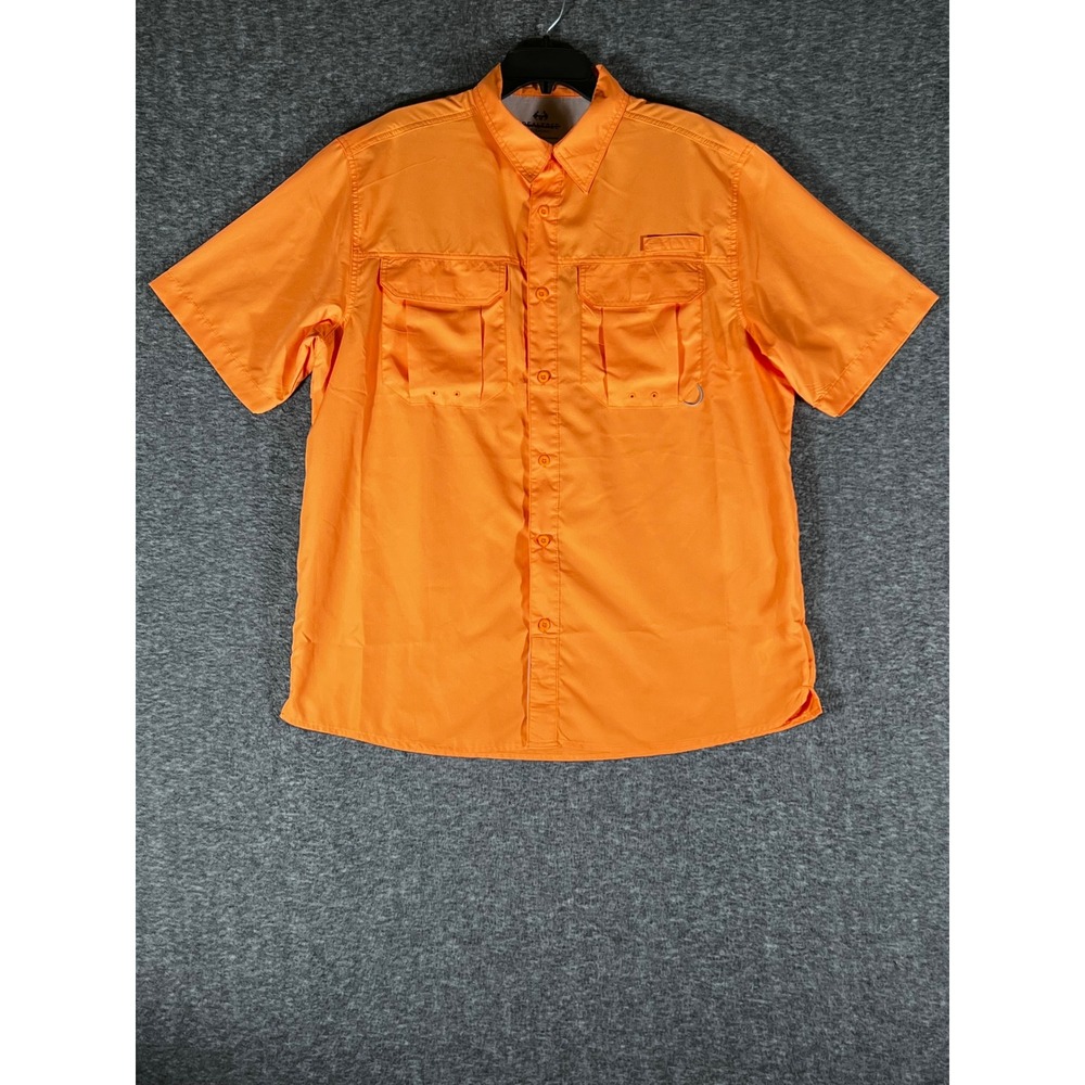 Realtree Mens Short Sleeve Fishing Shirt Orange Ripstop Ventilated Size XL